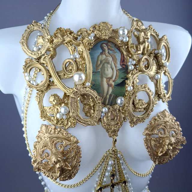 "Botticelli" Pearl & Gold Frames Harness Body Jewellery & Pasties