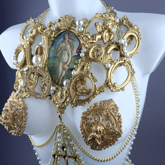 "Botticelli" Pearl & Gold Frames Harness Body Jewellery & Pasties