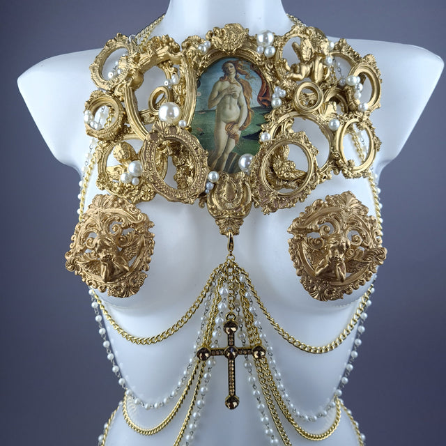 "Botticelli" Pearl & Gold Frames Harness Body Jewellery & Pasties