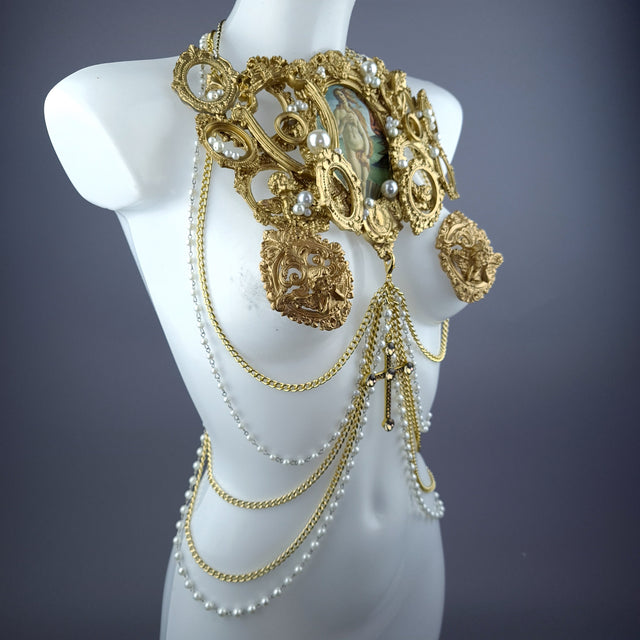 "Botticelli" Pearl & Gold Frames Harness Body Jewellery & Pasties