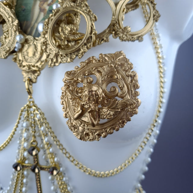"Botticelli" Pearl & Gold Frames Harness Body Jewellery & Pasties