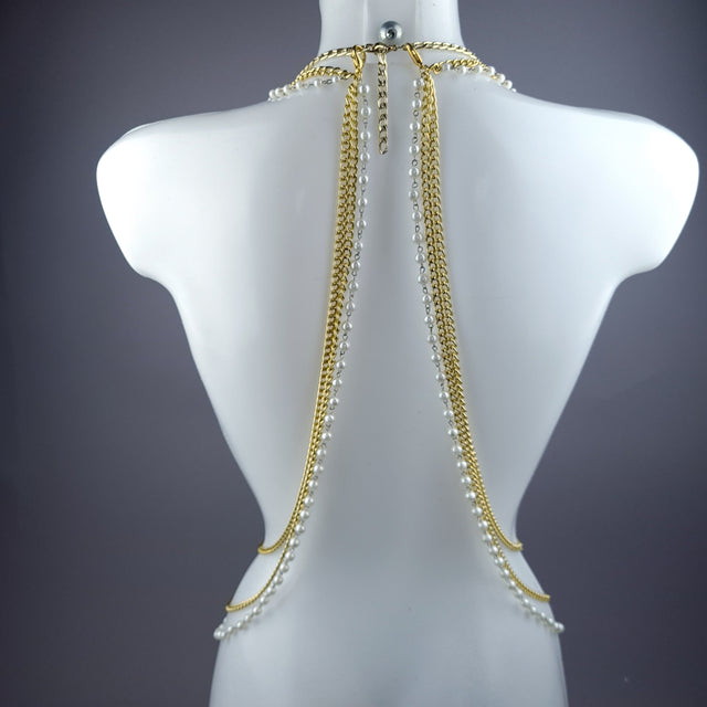 "Botticelli" Pearl & Gold Frames Harness Body Jewellery & Pasties