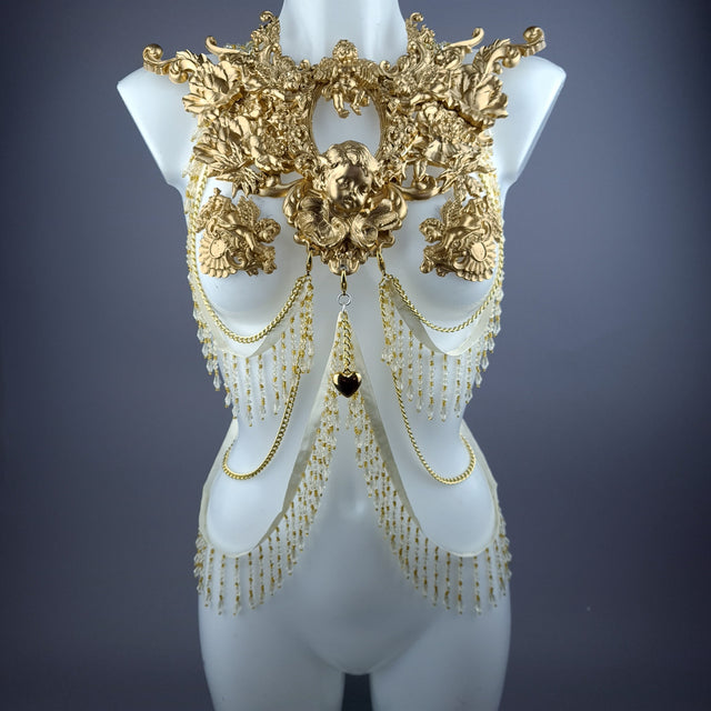 "Cupid" Gold Cherub & Filigree Harness Body Jewellery & Pasties.