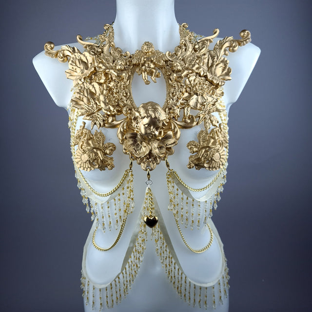 "Cupid" Gold Cherub & Filigree Harness Body Jewellery & Pasties.