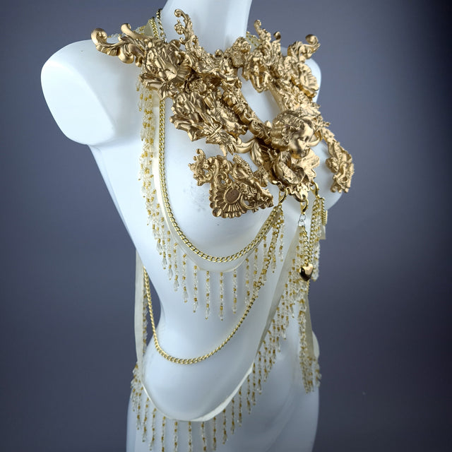 "Cupid" Gold Cherub & Filigree Harness Body Jewellery & Pasties.