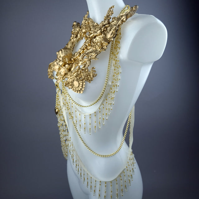 "Cupid" Gold Cherub & Filigree Harness Body Jewellery & Pasties.
