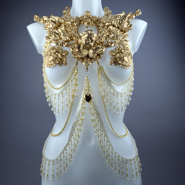 "Cupid" Gold Cherub & Filigree Harness Body Jewellery & Pasties.