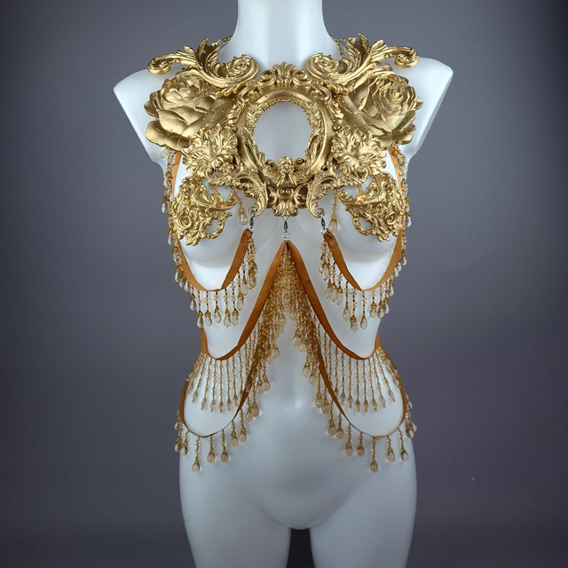 "Rosa Mystica" Gold Cherub & Filigree Harness Body Jewellery & Pasties.