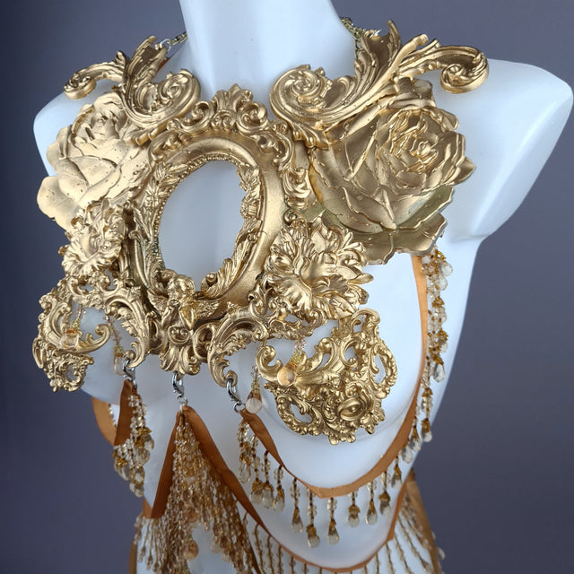 "Rosa Mystica" Gold Cherub & Filigree Harness Body Jewellery & Pasties.