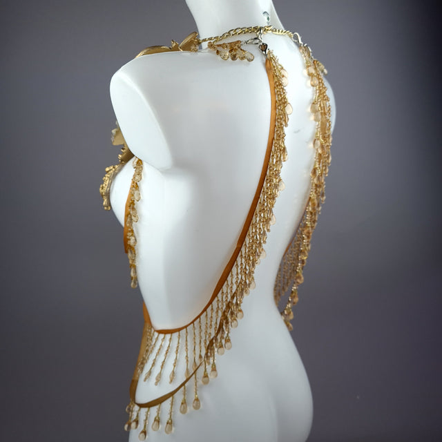 "Rosa Mystica" Gold Cherub & Filigree Harness Body Jewellery & Pasties.