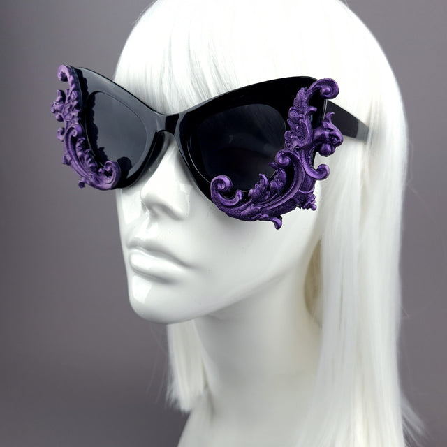 "Valencia" Black & Purple Filigree Catseye Sunglasses
