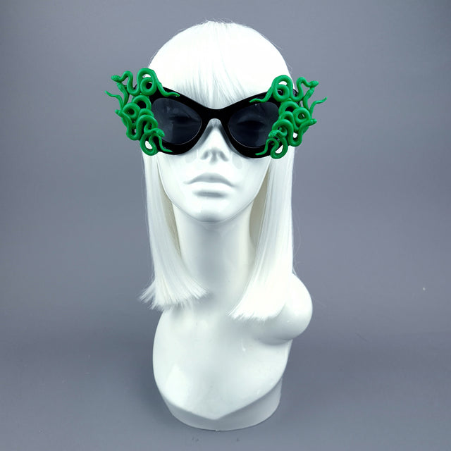 "Medusa" Green Snake Black Sunglasses