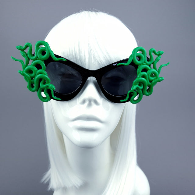 "Medusa" Green Snake Black Sunglasses