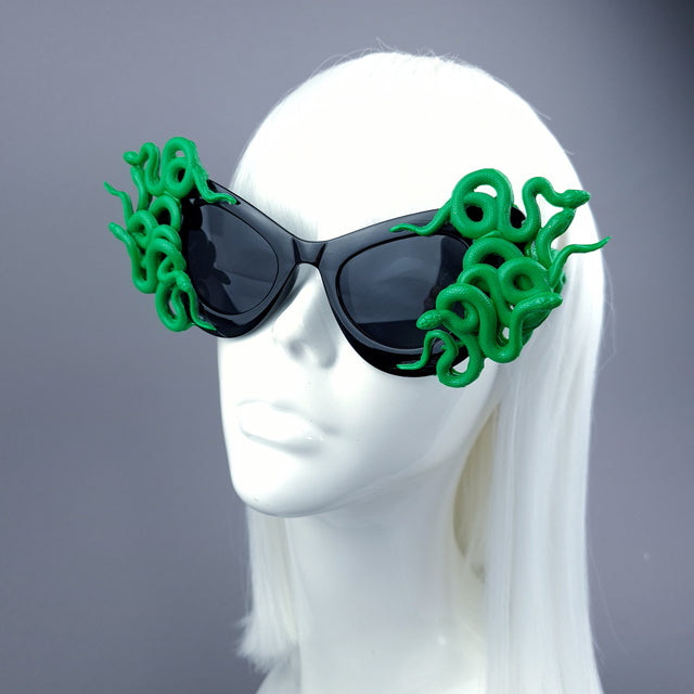 "Medusa" Green Snake Black Sunglasses