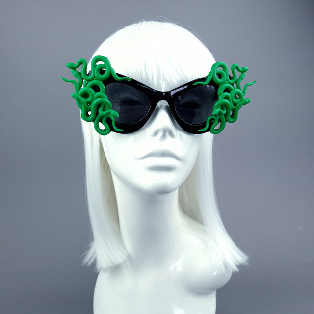 "Medusa" Green Snake Black Sunglasses