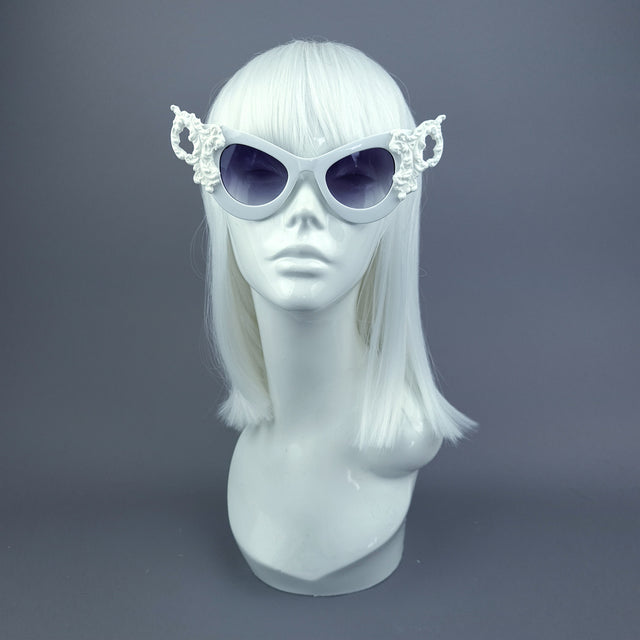 "Maila" White Filigree Catseye Sunglasses