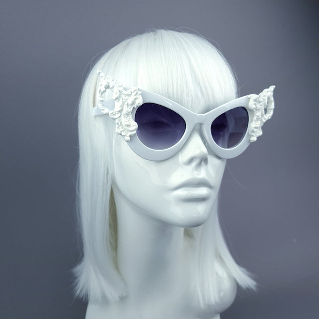 "Maila" White Filigree Catseye Sunglasses
