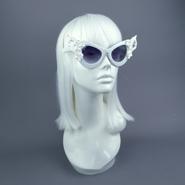 "Maila" White Filigree Catseye Sunglasses