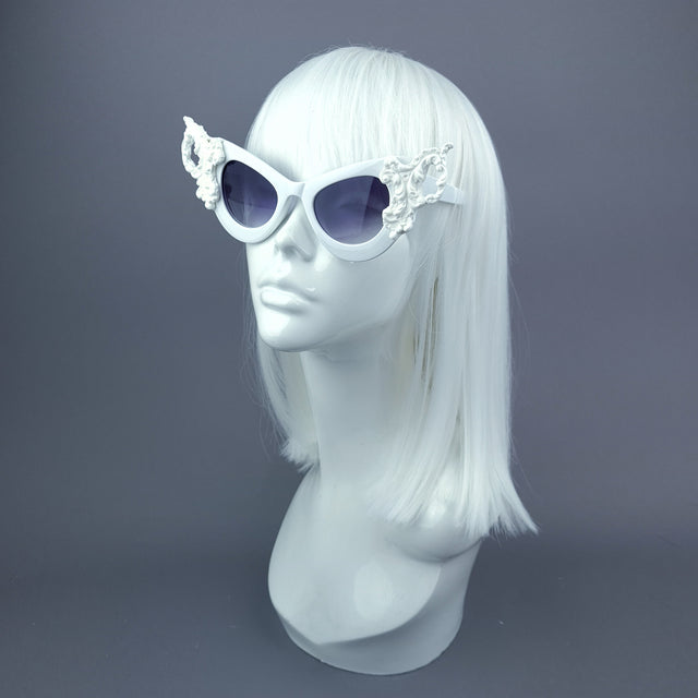 "Maila" White Filigree Catseye Sunglasses