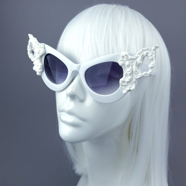 "Maila" White Filigree Catseye Sunglasses