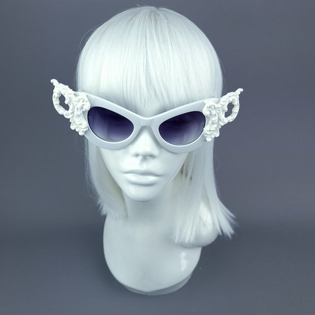 "Maila" White Filigree Catseye Sunglasses