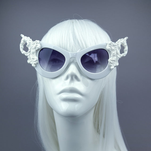 "Maila" White Filigree Catseye Sunglasses