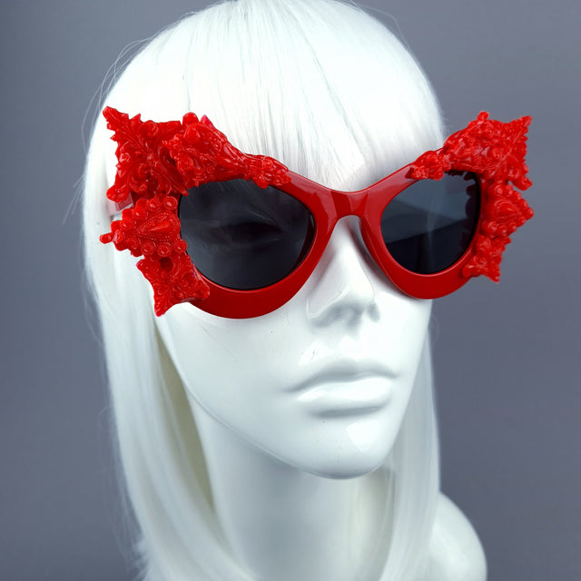 "Eisheth" Red Filigree Bat Catseye Sunglasses