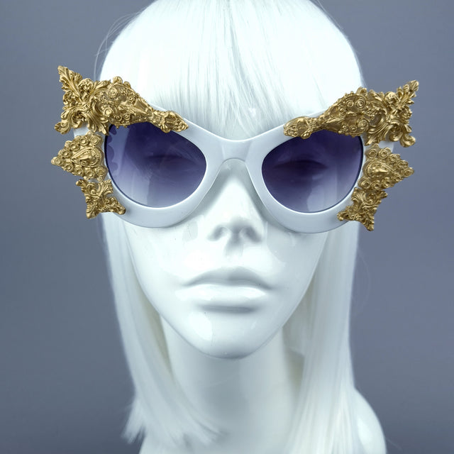 "Eisheth" Gold Filigree White Catseye Sunglasses