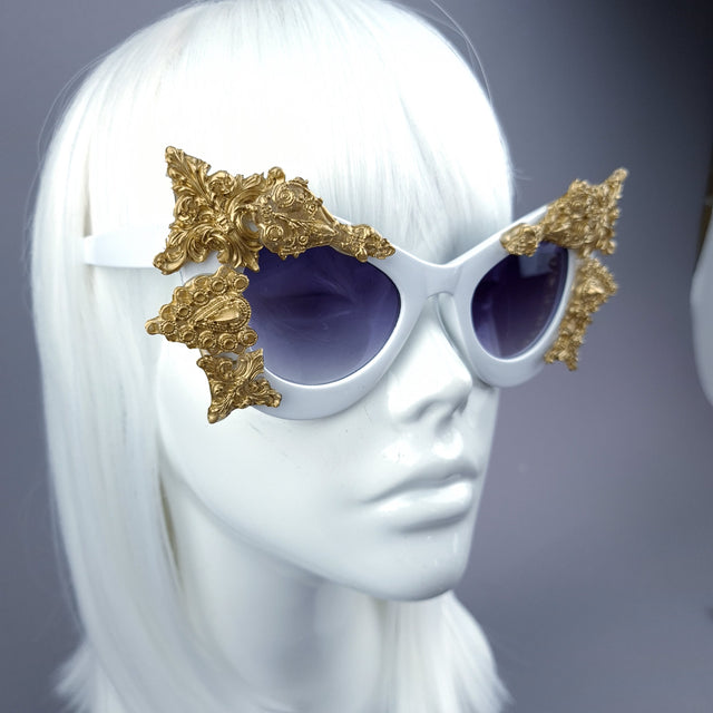 "Eisheth" Gold Filigree White Catseye Sunglasses