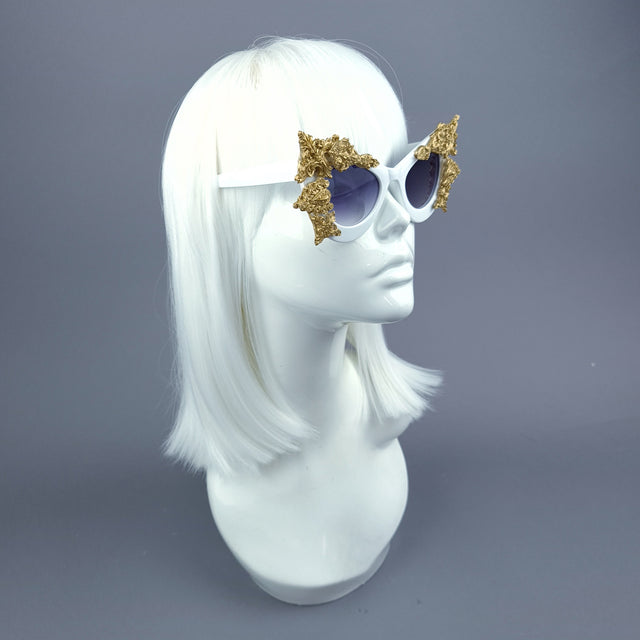 "Eisheth" Gold Filigree White Catseye Sunglasses