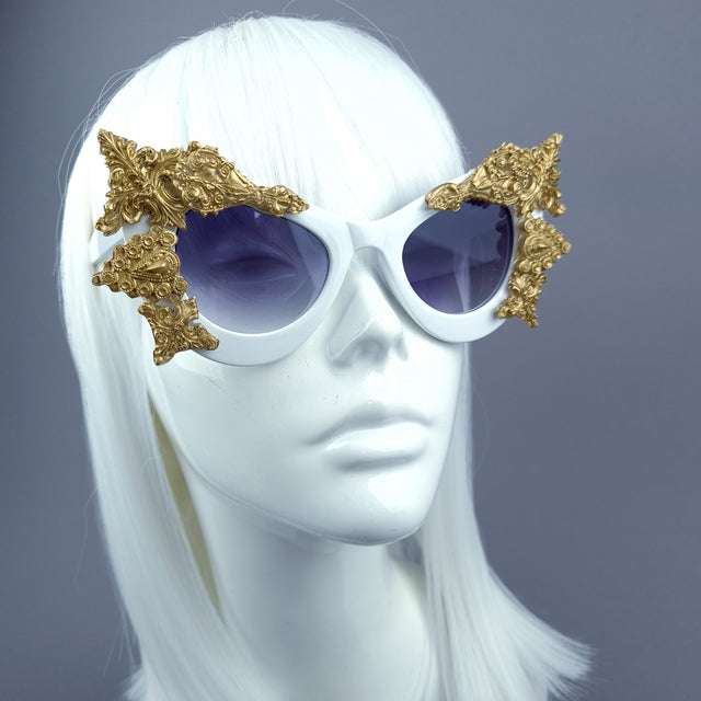 "Eisheth" Gold Filigree White Catseye Sunglasses