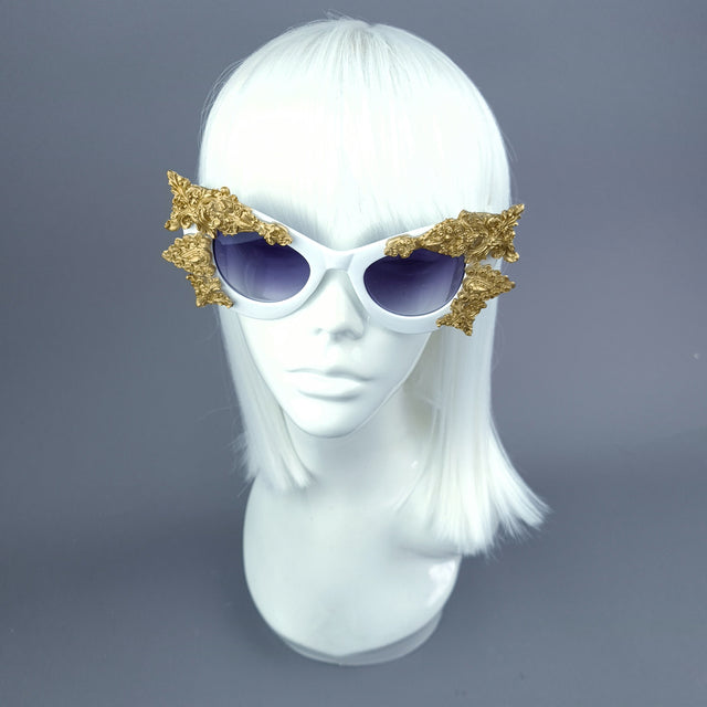 "Eisheth" Gold Filigree White Catseye Sunglasses