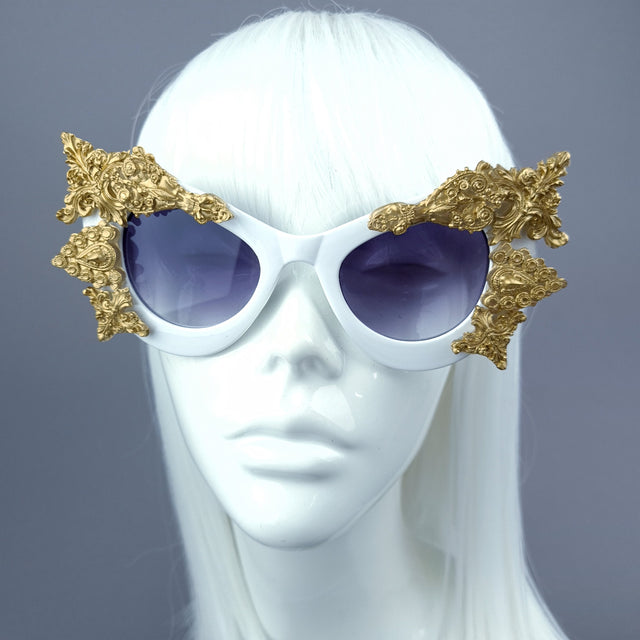 "Eisheth" Gold Filigree White Catseye Sunglasses