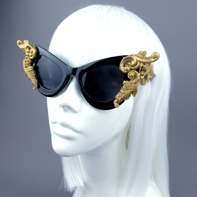 "Amara" Black & Gold Filigree & Scissors Sunglasses