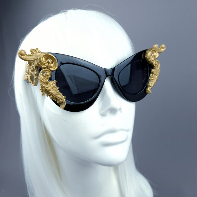 "Amara" Black & Gold Filigree & Scissors Sunglasses