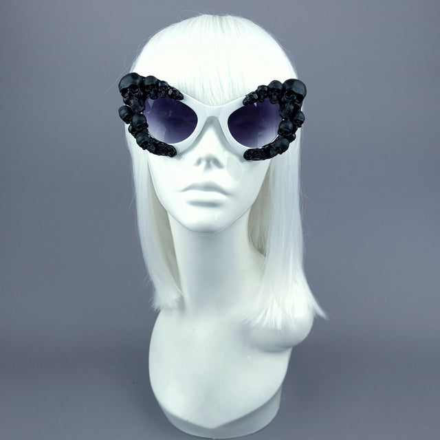 "Phantom" Black Skulls White Cateye Sunglasses