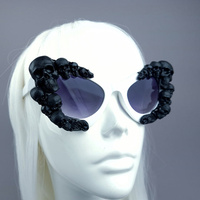 "Phantom" Black Skulls White Cateye Sunglasses