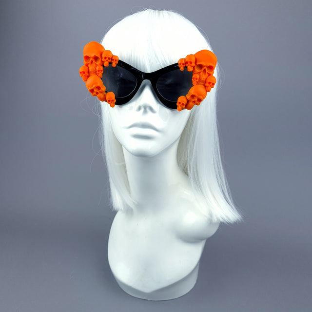 "Ghoul" Orange Skulls Black Cateye Sunglasses