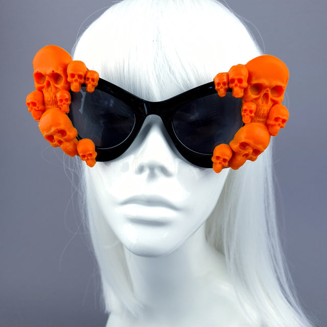 "Ghoul" Orange Skulls Black Cateye Sunglasses