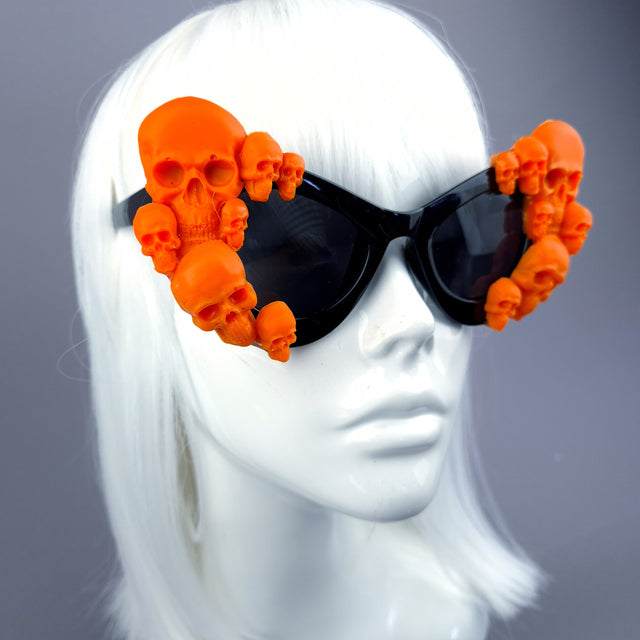 "Ghoul" Orange Skulls Black Cateye Sunglasses