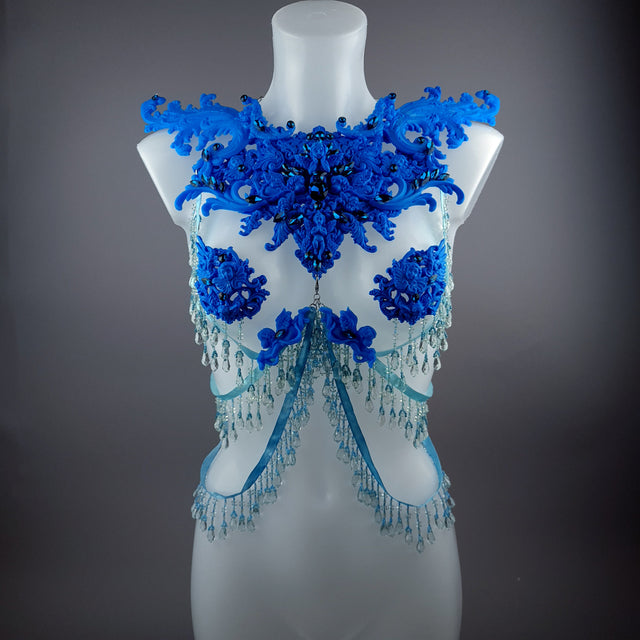 "De Hyacintho" Blue Filigree Nipple Pasties & Beading Body Jewellery