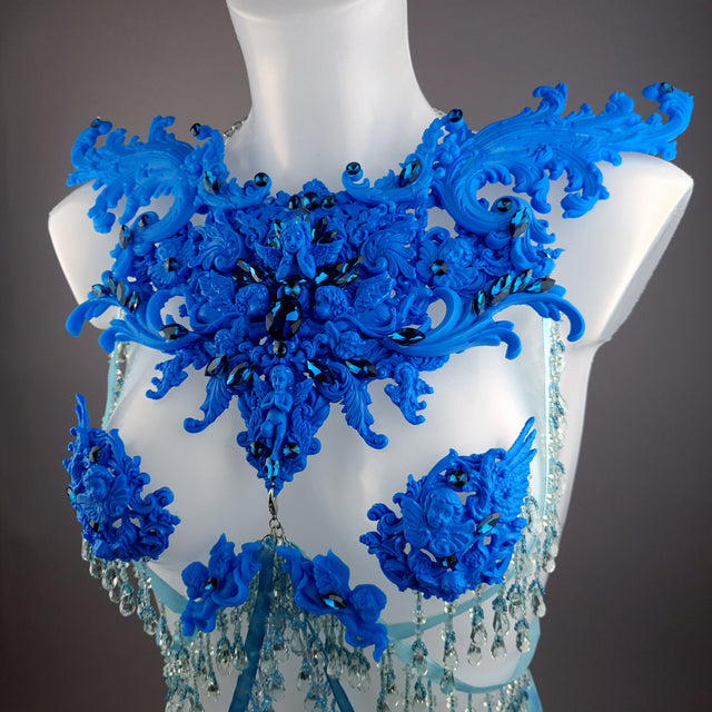 "De Hyacintho" Blue Filigree Nipple Pasties & Beading Body Jewellery