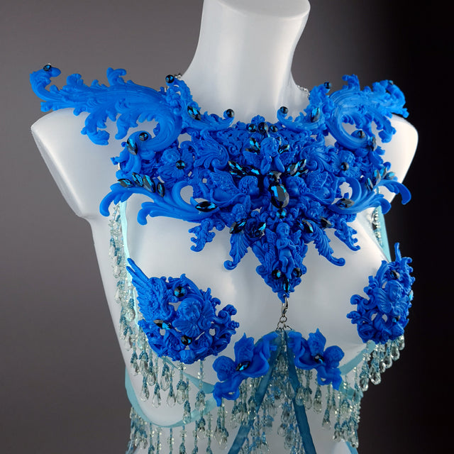 "De Hyacintho" Blue Filigree Nipple Pasties & Beading Body Jewellery