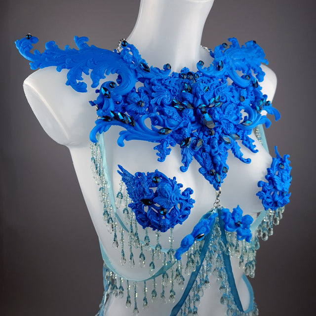 "De Hyacintho" Blue Filigree Nipple Pasties & Beading Body Jewellery
