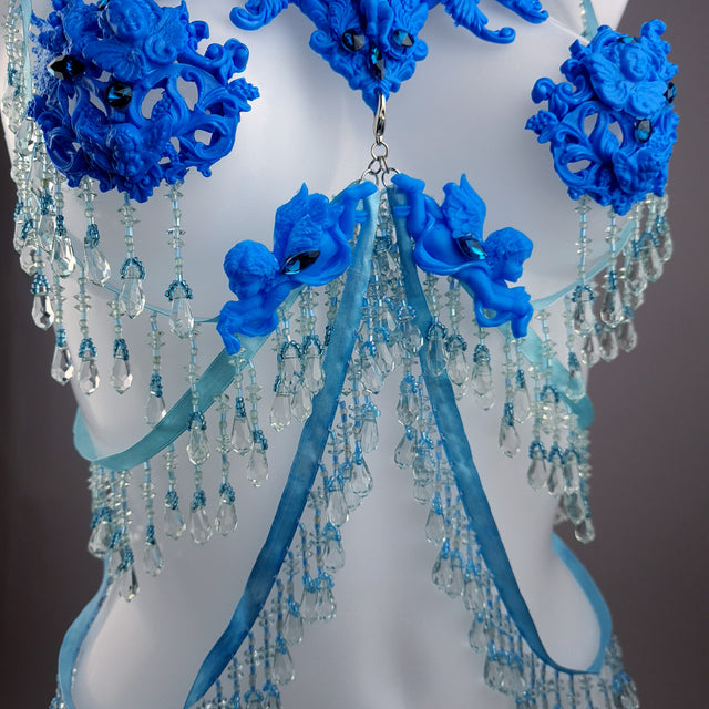 "De Hyacintho" Blue Filigree Nipple Pasties & Beading Body Jewellery