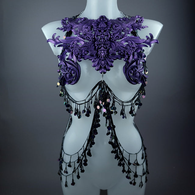 "Alcina" Purple Filigree Harness Body Jewellery & Pasties.