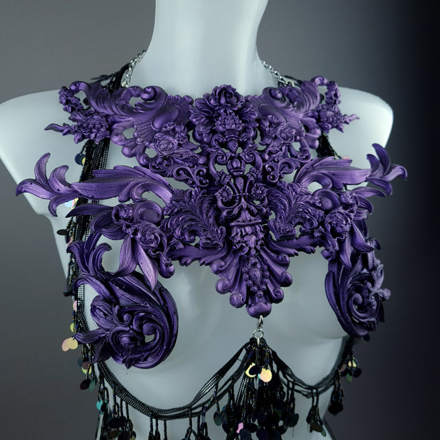 "Alcina" Purple Filigree Harness Body Jewellery & Pasties.
