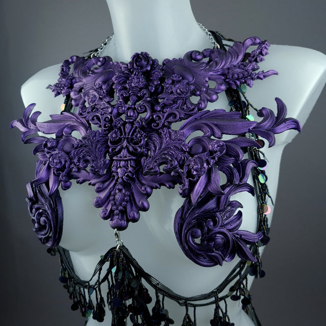 "Alcina" Purple Filigree Harness Body Jewellery & Pasties.
