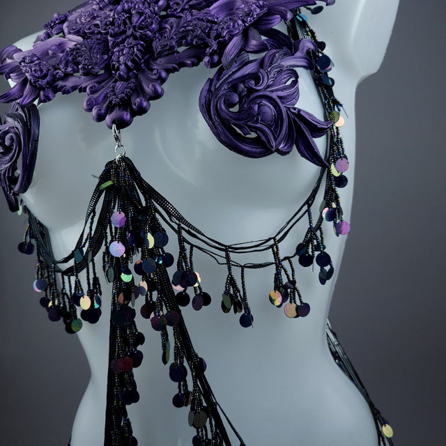 "Alcina" Purple Filigree Harness Body Jewellery & Pasties.