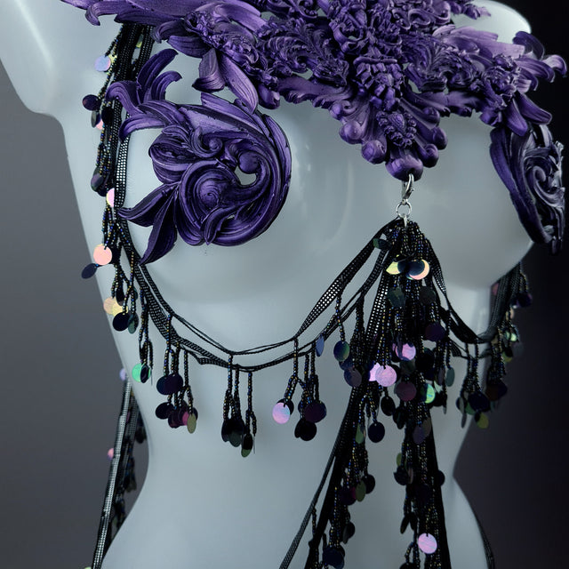 "Alcina" Purple Filigree Harness Body Jewellery & Pasties.
